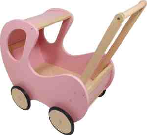 Foto: Playwood   houten poppenwagen roze klassiek met kap