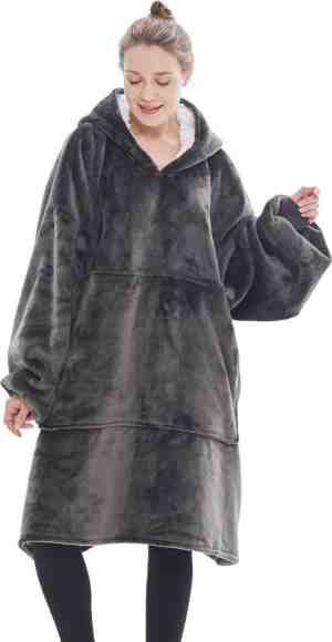 Foto: Jaxy hoodie deken   snuggie   snuggle hoodie   fleece deken met mouwen   1450 gram   hoodie blanket   kersttrui   kerstcadeau   grijs