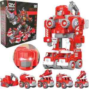 Foto: N joy life robot speelgoed rood 5 in 1 robots politie brandweerauto bouwpakket speelfiguren sets bouwsets auto 3 4 6 7 8 9 10 jaar