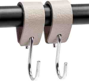 Foto: Brute strength leren s haak hangers licht grijs 2 stuks 12 5 x 2 5 cm zwart zilver leer handdoekhaakjes ophanghaken kapstokhaak
