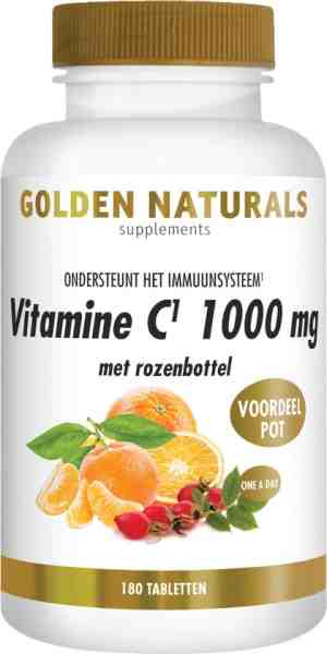 Foto: Golden naturals vitamine c 1000mg met rozenbottel 180 veganistische tabletten