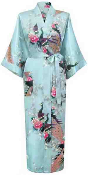 Foto: Kimu kimono lichtblauw satijn maat xs s ochtendjas yukata kamerjas badjas onder de knie