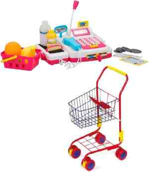 Foto: Speelgoed kassa met accessoires en winkelwagen supermarkt speelset winkeltje spelen kinderspeelgoed