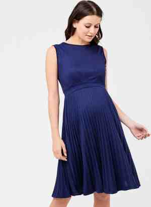 Foto: Ripe zwangerschaps jurk jurk knife pleat donker blauwl