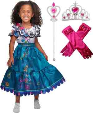 Foto: Encanto mirabel jurk staf kroon handschoenen   134140 140 9 10 jaar   verkleedkleding kostuum prinsessenjurk meisje