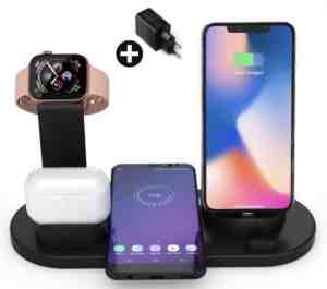 Foto: J a g  chargers 4 in 1 draadloze oplader iphone inclusief snellader  wireless charger for iphone iwatch en airpodspro   black friday   oplaadstation apple   snellader iphone   sinterklaas   zwart  docking station   kerst