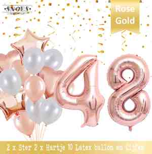 Foto: Cijfer ballon 48 jaar rose gold pearl boeket hoera 48 jaar verjaardag decoratie set van 15 ballonnen 80 cm verjaardag nummer ballon snoes verjaardag versiering kinderfeestje ch teau rose nummer ballon 48 rose