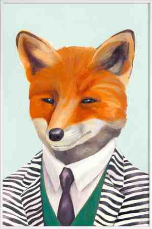 Foto: Juniqe poster in kunststof lijst mister fox 40x60 bruin groen
