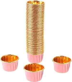 Foto: 30 stuks muffin cupcake bakvormen luxe papieren bak vormpjes roze goud