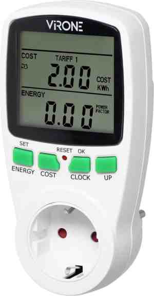 Foto: Energiemeter verbruiksmeter elektriciteit max 3680 watt met lcd display kwh meter voor in stopcontact schuko stroomverbruik thuis energiekostenmeter tijd wit
