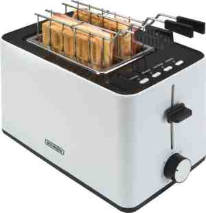 Foto: Bourgini tosti toaster   broodrooster met tostiklemmen   wit   extra brede sleuf geschikt voor 2 tostis   instelbare bruiningsstand en ontdooifunctie