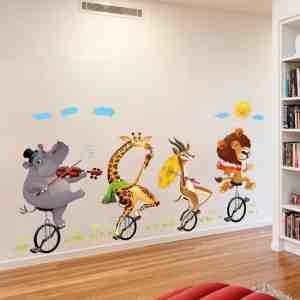 Foto: Muursticker dieren op eenwieler wanddecoratie muurdecoratie slaapkamer kinderkamer babykamer jongen meisje decoratie sticker