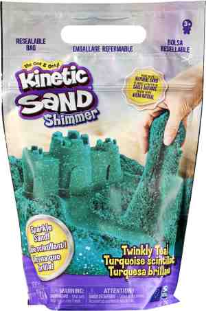 Foto: Kinetic sand sprankelend blauwgroen natuurlijk glinsterend zand 907 g sensorisch speelgoed