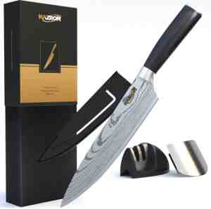 Foto: Nazrom professioneel koksmes 20 cm inclusief messenslijper mes  en vingerbeschermer duurzaam en vlijmscherp