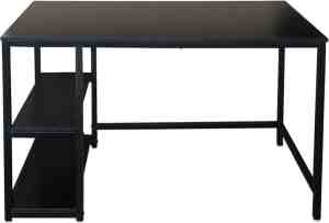 Foto: Bureau industrieel stoer computertafel met opbergplanken zwart