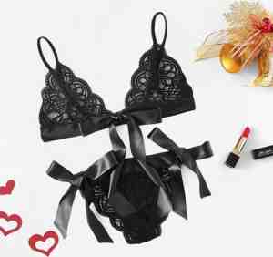 Foto: Sexy kanten lingerieset niet voorgevormde bh brazilian zwart maat s