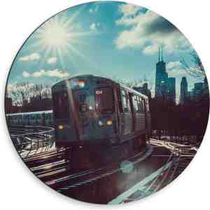 Foto: Dibond wandcirkel   trein onderweg   50x50cm foto op aluminium wandcirkel met ophangsysteem
