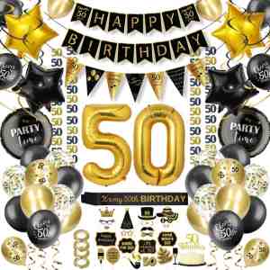 Foto: Partizzle 50 jaar feest verjaardag versiering set   happy birthday slinger ballonnen   sarah abraham decoratie   zwart en goud