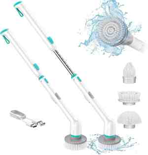 Foto: Elektrische schoonmaakborstel poetsmachine voor badkamer keuken verschillende opzetstukken badkamer keuken auto draadloos