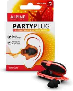 Foto: Alpine partyplug oordoppen comfortabele earplugs voor muziekevenementen concerten en festivals voorkomt gehoorschade snr 19 db zwart