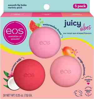 Foto: Eos juicy vibes lippenbalsem variatiepakket   watermeloen fros mango melonade kokosmelk   verzorgingsproducten voor de hele dag