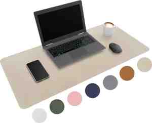 Foto: Professionele bureau onderlegger kunstleer   muismat xxl   bureaumat   multifunctionele grote bureauonderlegger   deskmat   verlengde muismat   inclusief kabelclip beige 80 cm x 40 cm