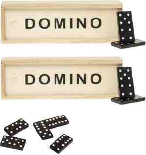Foto: 4x domino spellen in houten kistjes 15 x 5 x 3 cm 112x dominostenen steentjes