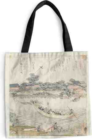 Foto: Schoudertas strandtas shopper de onmaya rivieroever schilderij van katsushika hokusai 40x40 cm katoenen tas