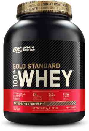Foto: Optimum nutrition gold standard 100 whey protein   extreme milk chocolate   proteine poeder   eiwitshake   71 doseringen 2270 gram