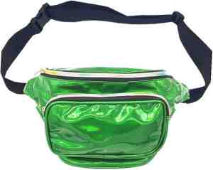 Foto: Groene holografische heuptas fanny pack met drie vakken zwarte band festivaltasje heuptasje