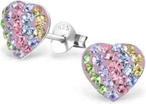 Foto: La rosa princesa regenboog hart oorknoppen zilver   kristal steentjes   meisjes oorbellen