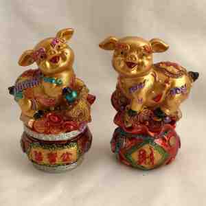 Foto: Geluksbrenger   feng shui varken schat bowl rijkdom set 2 handgemaakte handgeschilderd