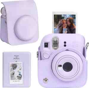 Foto: Yono accessoires set geschikt voor fujifilm instax mini 12   camera tas met draagriem   hoesje en fotoalbum   lila paars