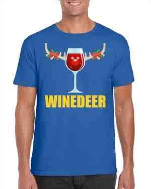Foto: Foute kerst t shirt wijntje winedeer blauw voor heren s
