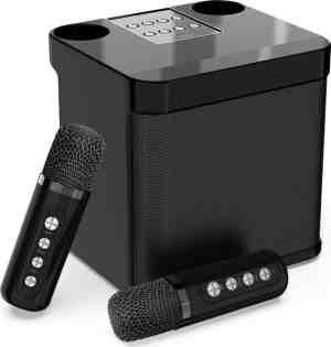 Foto: Karaoke set zwart met 2 draadloze microfoons   draagbare karaoke speaker   karaokeset voor volwassenen en kinderen   karaoke microfoon bluetooth   karaoke set voor tv   kado   cadeau