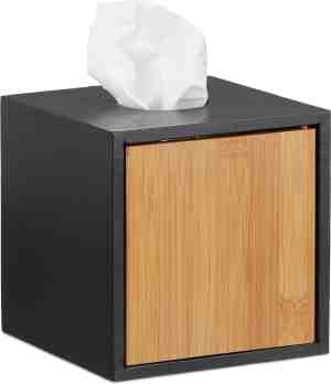 Foto: Relaxdays tissuebox zwart zakdoekjeshouder vierkant kubus tissuehouder voor zakdoekjes