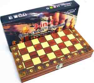 Foto: Xxl schaak dammen backgammon 3 in 1 opvouwbare bordspel magnetische 44cm breed schaakbord met schaakstukken reisspel houten schaakspel