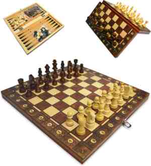 Foto: 3 in 1 spel schaakbord dambord backgammon magnetisch 29 cm