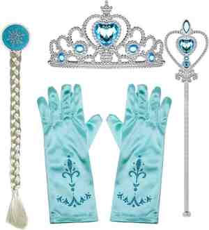 Foto: Speelgoed 3 jaar voor bij je prinsessenjurk elsa jurk het betere merk verkleedkleren meisje prinsessen accessoires blauw kroon toverstaf handschoenen haarvlecht cadeau verjaardag
