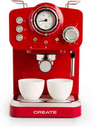 Foto: Create thera retro gloss express koffiemachine   rood   gemalen koffie   espresso   cappuchino   machiato   americano