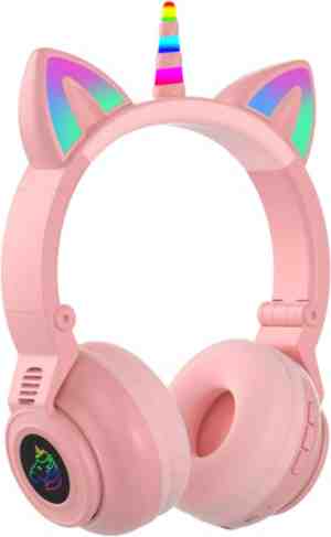 Foto: Koptelefoon voor kinderen eenhoorn unicorn hoofdtelefoon kinderen  kattenoortjes met led kinder headset bluetooth microfoon