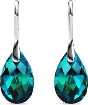 Foto: Shoplace oorbellen dames met swarovski kristallen druppel 18 k witgoud verguld oorhangers cadeauverpakking blauwgroen