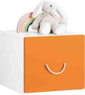Foto: Simpletrade speelgoedkist veilig zitten en opbergen met 4 wielen oranje 40 x 35 cm