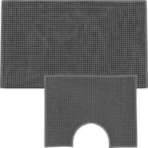 Foto: Loti living badmat set met toiletmat antislip douchemat badmat badkamer vloermat badmat set wc mat badmat set antislip   chenille   antraciet   50x80 cm 50x40 cm