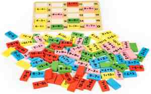 Foto: Ecotoys wiskundige blokken domino set leerzaam houten bord met gekleurde blokken voor kinderen vanaf 3 jaar educatief duurzaam speelgoed
