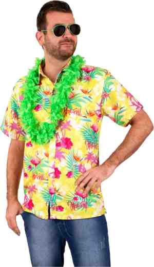 Foto: Hawaii shirt blouse verkleedkleding heren tropische bloemen geel 54