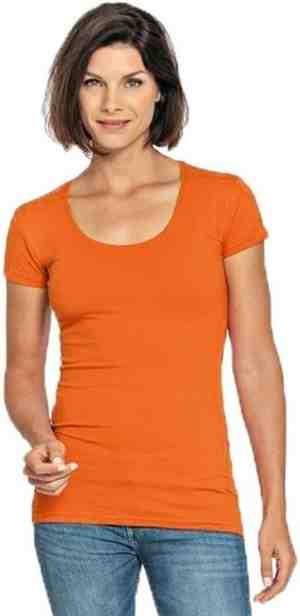 Foto: Bodyfit dames t shirt oranje met ronde hals dameskleding basic shirts s