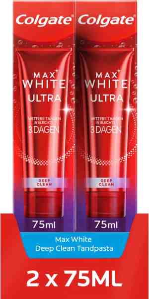 Foto: Colgate max white ultra deep clean whitening tandpasta   2 x 75 ml   voor witte tanden   voordeelverpakking