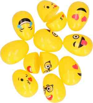 Foto: 10 x smiley paaseieren om te vullen 6 cm paaseitjes geel paasdecoratie