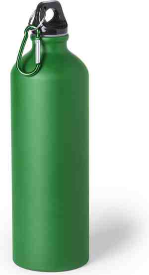 Foto: Aluminium waterfles drinkfles groen met schroefdop en karabijnhaak 800 ml sportfles bidon